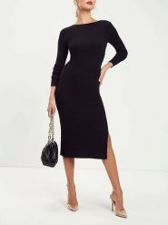 Milan Kiss Sukienka w kolorze czarnym rozmiar: L. Czarne sukienki Milan Kiss, l, bez wzorów, bez kołnierzyka, bez ramiączek, midi, rozkloszowane. Za 130.99 zł.