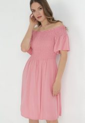 Różowa Sukienka Hiszpanka z Wiskozy Rallu. Czerwone sukienki Born2be, m, bez wzorów, z wiskozy, wakacyjne, bez kołnierzyka, bez ramiączek, mini. Za 54.99 zł.