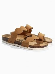 BACKSUN Skórzane klapki "Sechura" w kolorze jasnobrązowym rozmiar: 39. Brązowe klapki Backsun, bez wzorów, z otwartym noskiem, bez obcasa. Za 130.99 zł.