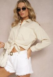 Beżowa Elegancka Koszula Bawełniana z Klasycznym Wzorem w Paski Lervana. Brązowe koszule Renee, l, bez wzorów, z bawełny, eleganckie, bez kołnierzyka, bez ramiączek. Za 69.99 zł.