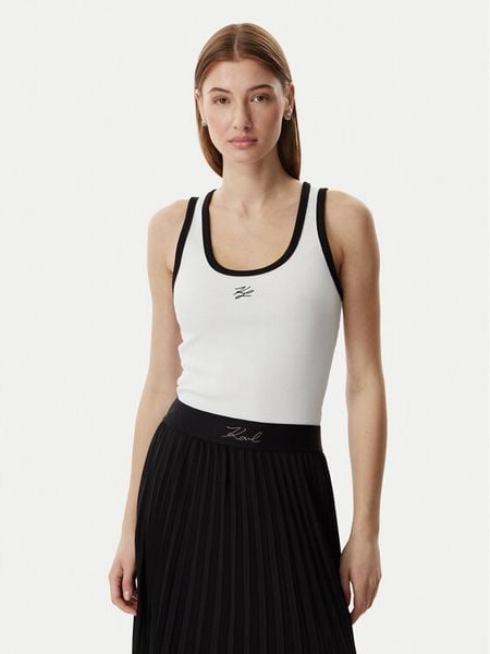KARL LAGERFELD Top B2W17003 Biały Slim Fit. Białe topy KARL LAGERFELD, l, bez wzorów, z bawełny, bez kołnierzyka, bez ramiączek. Za 250.99 zł.