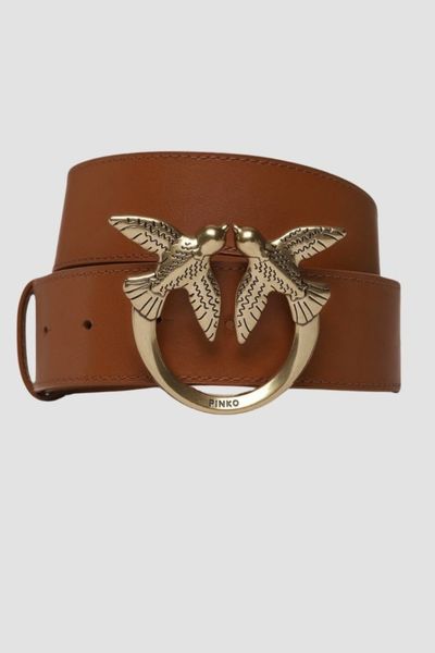 PINKO Brązowy pasek damski Love Berry H4 Belt, Rozmiar XS. Brązowe paski Pinko, bez wzorów. W wyprzedaży za 391.99 zł.