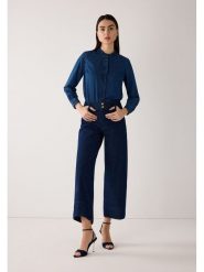 More & More Bluzka dżinsowa w kolorze granatowym rozmiar: 40. Niebieskie bluzki More & More, bez wzorów, z bawełny, bez kołnierzyka, bez ramiączek. Za 197.17 zł.