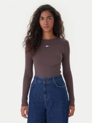 Tommy Jeans Bluzka DW0DW20178 Brązowy Slim Fit. Brązowe bluzki Tommy Jeans, m, bez wzorów, z bawełny, bez kołnierzyka, bez ramiączek. Za 189.99 zł.