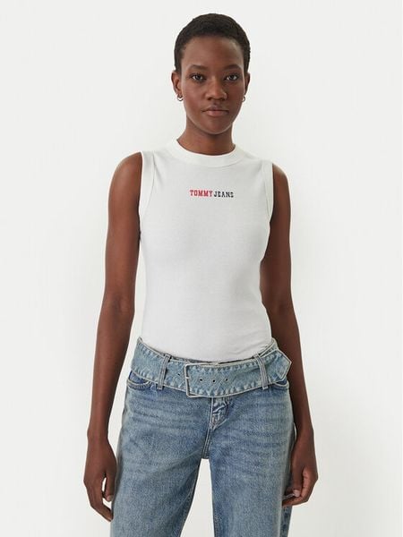 Tommy Jeans Top DW0DW22577 Biały Slim Fit. Białe topy Tommy Jeans, s, bez wzorów, z bawełny, bez kołnierzyka, bez ramiączek. Za 86.99 zł.