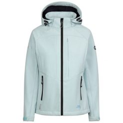 Trespass Fryatt - Damska kurtka typu softshell Seafoam Marl. Niebieskie kurtki sportowe Trespass, na jesień, z aplikacjami, z gumy, bez kaptura, trekkingowe. Za 378.99 zł.