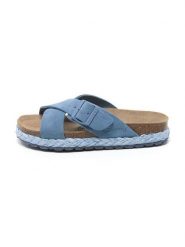 Billowy Skórzane klapki w kolorze błękitnym rozmiar: 37. Niebieskie klapki Billowy, bez wzorów, z otwartym noskiem, bez obcasa. Za 195.99 zł.