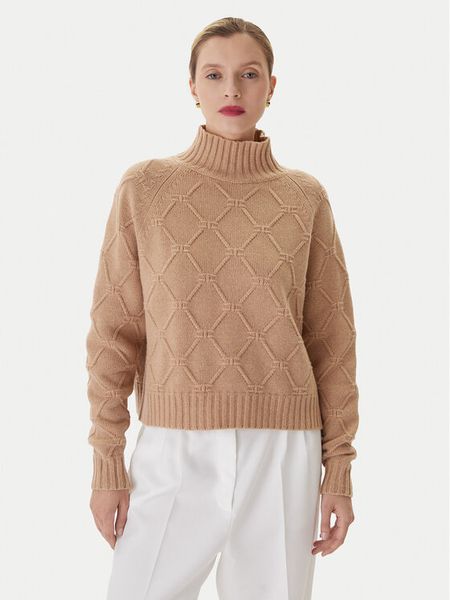 Elisabetta Franchi Sweter MK-55T-57E2 Brązowy Regular Fit. Brązowe swetry Elisabetta Franchi, bez wzorów, z wełny, bez ramiączek. Za 1,775.76 zł.