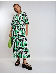 Monki Sukienka w kolorze zielono-biało-czarnym rozmiar: XXS. Białe sukienki Monki, xxs, bez wzorów, bez kołnierzyka, bez ramiączek, maxi. Za 60.99 zł.