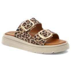 Beżowe Klapki Tamaris Eleganckie Obuwie Damskie Leopard. Brązowe klapki Tamaris, bez wzorów, bez obcasa. Za 359.00 zł.