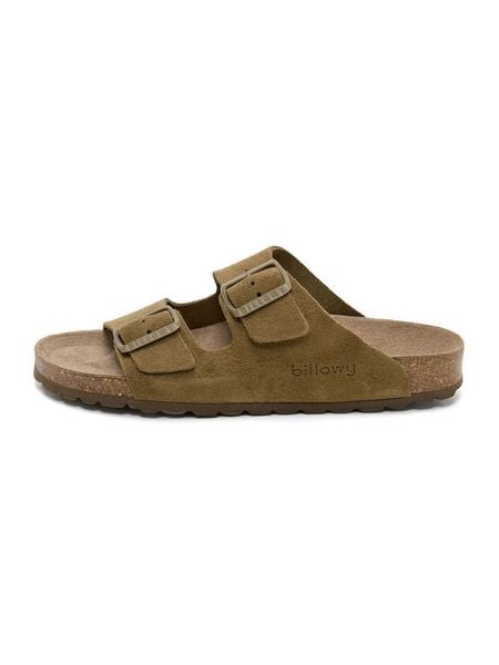 Billowy Skórzane klapki w kolorze khaki rozmiar: 41. Brązowe klapki Billowy, bez wzorów, z otwartym noskiem, bez obcasa. Za 174.95 zł.