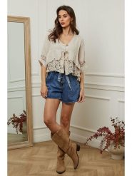 Plume Lniana bluzka "Coleth" w kolorze beżowym rozmiar: XL. Brązowe bluzki Plume, xl, bez wzorów, z koronki, bez kołnierzyka, bez ramiączek. Za 190.18 zł.