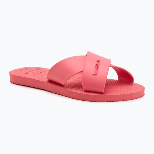 Klapki damskie Havaianas Aqua. Czerwone klapki Havaianas, bez wzorów, z materiału, bez obcasa. Za 83.99 zł.