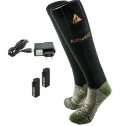 Skarpetki narciarskie podgrzewane Alpenheat Fire WoolSocks. Czarne skarpety ALPENHEAT, bez wzorów, z materiału. Za 750.00 zł.