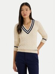 LAUREN RALPH LAUREN Sweter 200B22020001 Beżowy jasny Relaxed Fit. Brązowe swetry Lauren Ralph Lauren, m, bez wzorów, z bawełny, bez ramiączek. Za 949.99 zł.