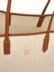 Tommy Hilfiger Torebka Th Monoplay Tote Le AW0AW17416 Beżowy. Brązowe shopper TOMMY HILFIGER, bez wzorów, ze skóry, bez dodatków. Za 849.99 zł.
