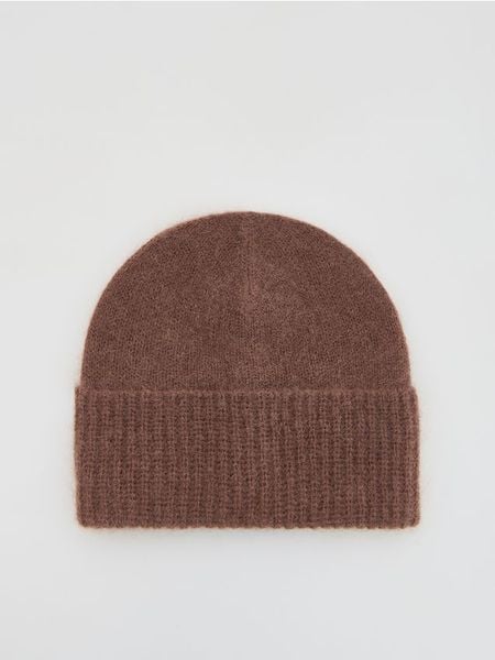 Czapka z wełną i moherem - brązowy. Brązowe czapki Reserved, bez wzorów, z moheru. Za 89.99 zł.