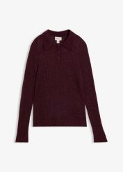Sweter polo z miękkiej dzianiny ażurowej. Brązowe swetry bonprix, w ażurowe wzory, z dzianiny, bez ramiączek. Za 219.99 zł.