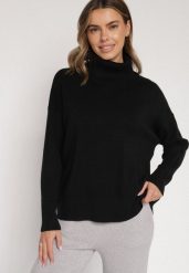 Czarny Golf w Klasycznym Stylu Linagela. Czarne golfy Born2be, bez wzorów, z jeansu, bez ramiączek. Za 89.99 zł.