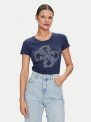 Guess T-Shirt W4YI37 J1314 Niebieski Regular Fit. Niebieskie t-shirty Guess, xs, z aplikacjami, z bawełny, bez kołnierzyka, bez ramiączek. Za 269.99 zł.