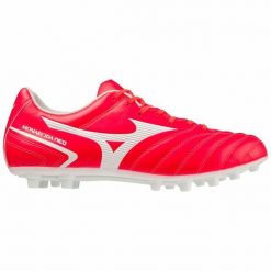 Buty sportowe dla dorosłych do gry w piłkę Monarcida Neo II Select AG. Czerwone obuwie sportowe Mizuno, bez zapięcia, do piłki nożnej. Za 179.99 zł.