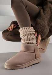 Ciemnobeżowe Śniegowce z Niską Cholewką Retira. Brązowe trapery i śniegowce Renee, z jeansu, przed kostkę. Za 69.99 zł.