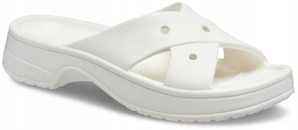 Klapki Dla Dorosłych Crocs Classic Cross Strap. Białe klapki Crocs, bez wzorów, z materiału, bez obcasa. Za 159.99 zł.