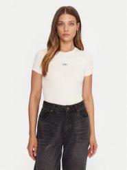 Guess Jeans T-Shirt W5BP45 KA0H1 Beżowy Slim Fit. Brązowe t-shirty Guess Jeans, m, z aplikacjami, z bawełny, bez kołnierzyka, bez ramiączek. Za 159.99 zł.