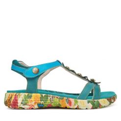 Sandały Laura Vita. Niebieskie sandały Laura Vita, bez wzorów, bez obcasa, na płaskiej podeszwie, bez zapięcia. Za 399.99 zł.