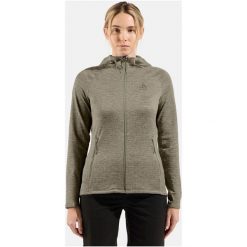 Bluza damska Odlo TENCIA Mid layer hoody full zip. Szare bluzy Odlo, l, bez wzorów, z polaru, z kapturem. Za 479.99 zł.