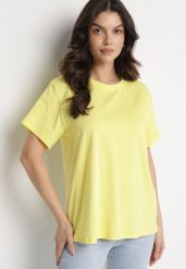 Żółty T-shirt z Bawełny w Klasycznym Stylu Tulseli. Żółte t-shirty Born2be, uniwersalny, bez wzorów, z bawełny, bez kołnierzyka, bez ramiączek. Za 39.99 zł.