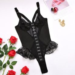 Body z haftem na specjalne okazje Kujtesa. Czarne body Intica, l, bez wzorów, z materiału. Za 119.00 zł.