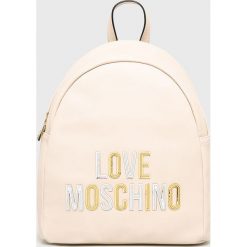 Love Moschino - Plecak. Brązowe plecaki Love Moschino, z aplikacjami, z materiału. W wyprzedaży za 499.90 zł.