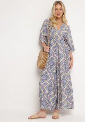 Niebieski Kombinezon Boho z Gumką w Talii Wiązany na Plecach z Szerokimi Nogawkami Rodolia. Niebieskie sukienki Born2be, na co dzień, na lato, uniwersalny, bez wzorów, boho, bez kołnierzyka, bez ramiączek, mini, dopasowane. Za 89.99 zł.