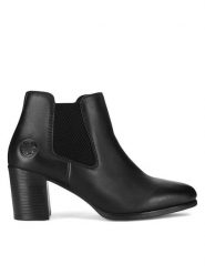 Rieker Botki 50194-00 Czarny. Czarne botki Rieker, bez wzorów, ze skóry, bez obcasa, na słupku, bez zapięcia. Za 299.99 zł.