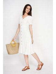 Le Jardin du Lin Lniana sukienka w kolorze białym rozmiar: 42. Białe sukienki Le jardin du lin, bez wzorów, ze lnu, bez kołnierzyka, bez ramiączek, midi. Za 152.99 zł.