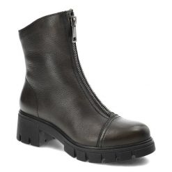 Zielone Botki Simen Damskie Skórzane Modne Obuwie. Zielone botki Simen, na zimę, bez wzorów, ze skóry, bez obcasa, bez zapięcia. Za 429.00 zł.