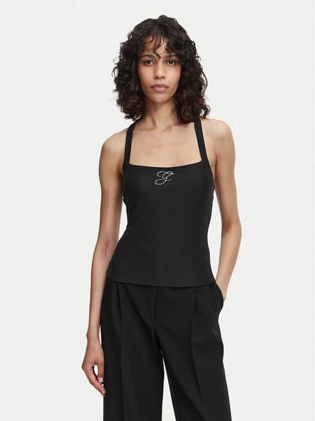 Guess Top W6YP44 K4523 Czarny Slim Fit. Czarne topy Guess, xs, z aplikacjami, z syntetyku, bez kołnierzyka, bez ramiączek. Za 192.99 zł.