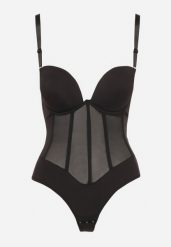 Czarne Dopasowane Body z Siateczkowymi Zdobieniami Lunadriela. Czarne body Born2be, l, z aplikacjami, z jeansu. Za 59.99 zł.