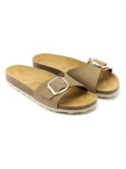 Mandel Skórzane klapki "Agata" w kolorze szarobrązowym rozmiar: 41. Brązowe klapki Mandel, bez wzorów, z nubiku, z otwartym noskiem, bez obcasa. Za 130.99 zł.