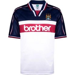 Koszulka wyjazdowa Manchester City Mcfc Fw 1998, mieszanka wielokolorowa. Białe bluzki MANCHESTER CITY, bez wzorów, z materiału, eleganckie, bez kołnierzyka, bez ramiączek. Za 253.99 zł.