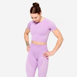Koszulka fitness damska Domyos krótki rękaw crop top. Czerwone biustonosze DOMYOS, bez wzorów, z elastanu. W wyprzedaży za 59.99 zł.
