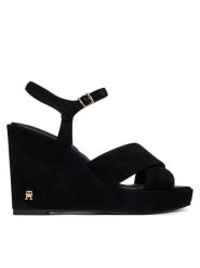 Tommy Hilfiger Sandały Suede Wrapped High Wedge FW0FW09218 Czarny. Czarne sandały TOMMY HILFIGER, bez wzorów, ze skóry, bez obcasa, na koturnie, bez zapięcia. Za 569.99 zł.