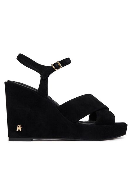 Tommy Hilfiger Sandały Suede Wrapped High Wedge FW0FW09218 Czarny. Czarne sandały TOMMY HILFIGER, bez wzorów, ze skóry, bez obcasa, na koturnie, bez zapięcia. Za 569.99 zł.
