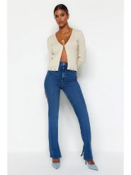 Trendyol Dżinsy - Slim fit - w kolorze niebieskim rozmiar: 40. Niebieskie jeansy Trendyol, bez wzorów, z podwyższonym stanem. Za 83.42 zł.