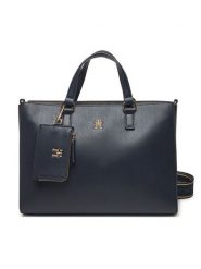 Tommy Hilfiger Torebka Joy Satchel AW0AW16814 Granatowy. Niebieskie torebki klasyczne TOMMY HILFIGER, bez wzorów, ze skóry, bez dodatków. Za 449.99 zł.