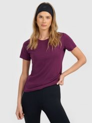 4F T-shirt regular gładki damski - fioletowy XS. Fioletowe t-shirty 4f, xs, bez wzorów, z bawełny, bez kołnierzyka, bez ramiączek. W wyprzedaży za 39.99 zł.