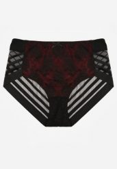 Czarno-Czerwone Siateczkowe Majtki Figi High Waist z Koronkowymi Zdobieniami Heylih. Czarne figi Renee, plus size, z aplikacjami, z jeansu. Za 19.99 zł.