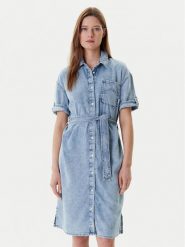 Mustang Sukienka jeansowa Camilla 1016564 Niebieski Regular Fit. Niebieskie sukienki Mustang, bez wzorów, z bawełny, bez kołnierzyka, bez ramiączek. Za 319.99 zł.