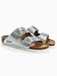 BACKSUN Klapki "Londrina" w kolorze srebrnym rozmiar: 36. Szare klapki Backsun, bez wzorów, z otwartym noskiem, bez obcasa. Za 130.99 zł.